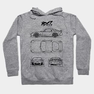 RX-7 Blueprint. Mazda RX-7 Line Art Hoodie